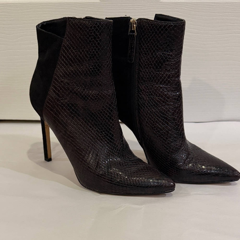 Nine West Black Snake-Texture Pointed Stiletto Ankle Boots